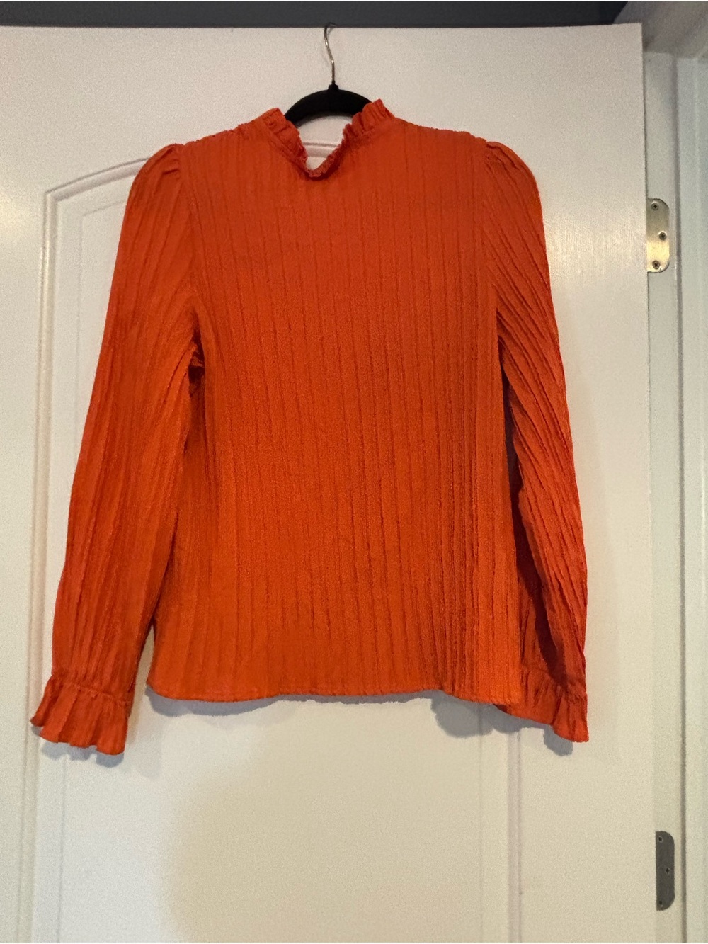 Orange Ruffled V-Neck Women's Top - Picture 2 of 2